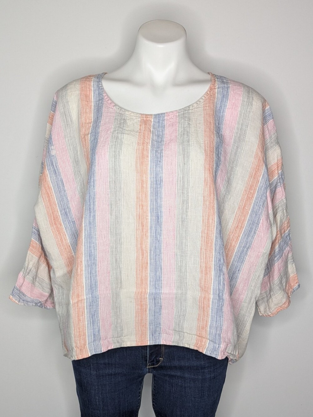 Paraphrase Orange Pink Blue Striped Linen Top XL